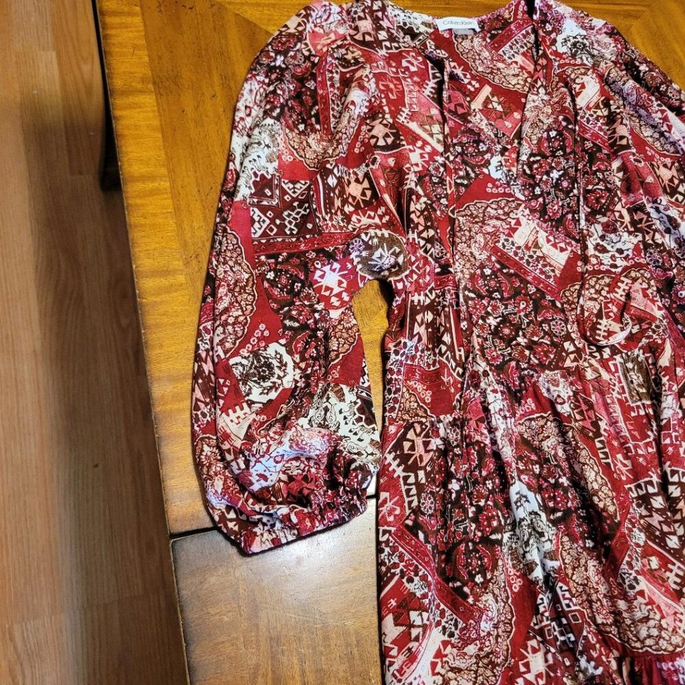 Calvin Klein Red & White Patchwork Flounce Dress - image 3